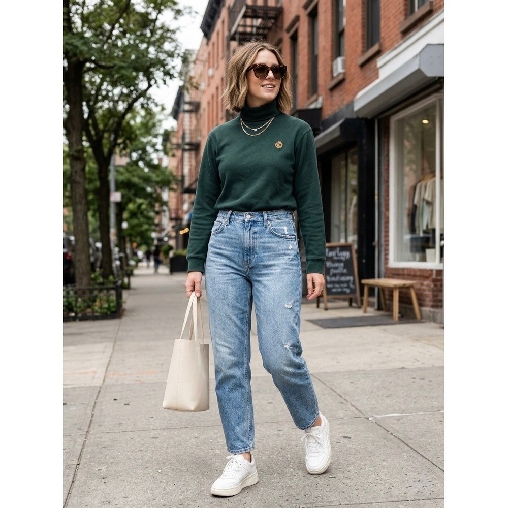 Lauren Ralph Lauren Hunter Green Turtleneck Crest Logo Long Sleeve Top